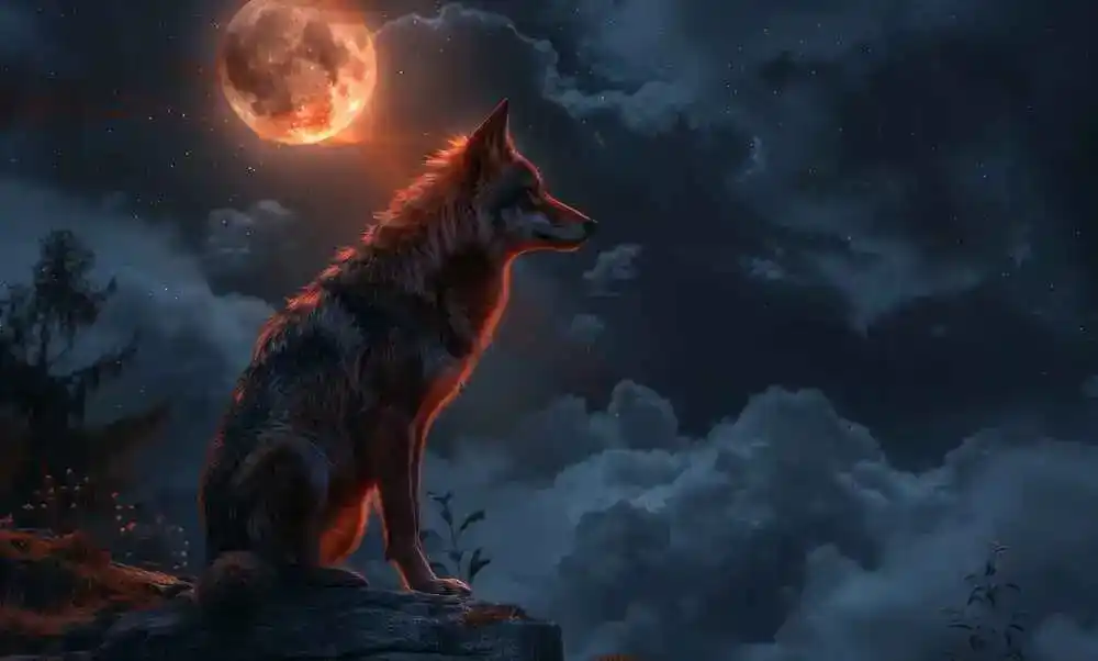 Ein Wolf bei Vollmond