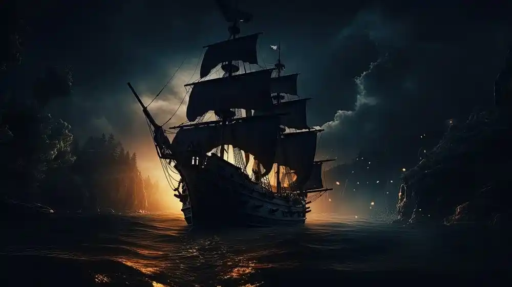 Ein Geisterschiff bei Dunkelheit