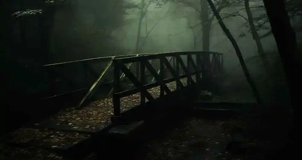 Eine düstere Straße im Wald