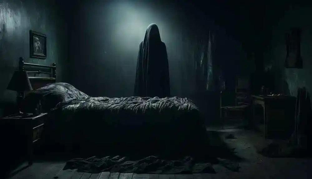 Ein dunkles Zimmer mit einem Geist