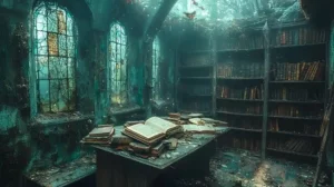 Bibliothek mit dem Manuskript