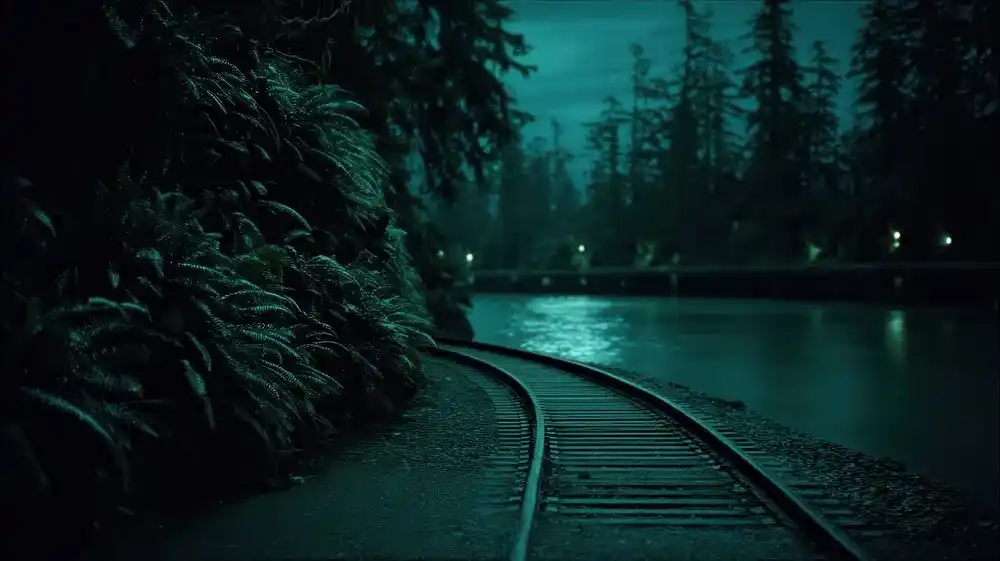 Eine dunkle Bahnstrecke