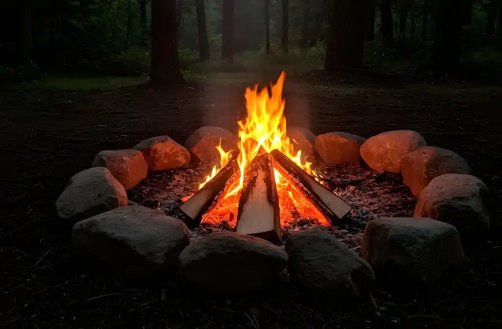 Ein Feuer auf dem Campingplatz