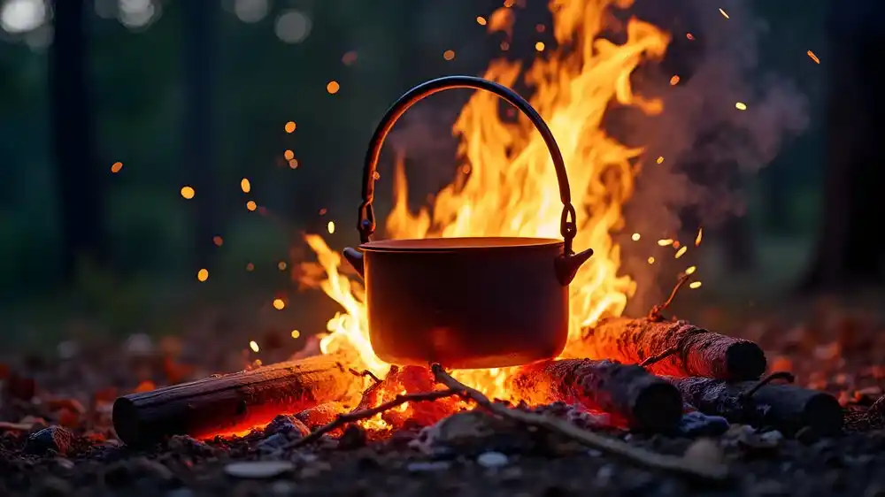 Ein Topf auf dem Feuer