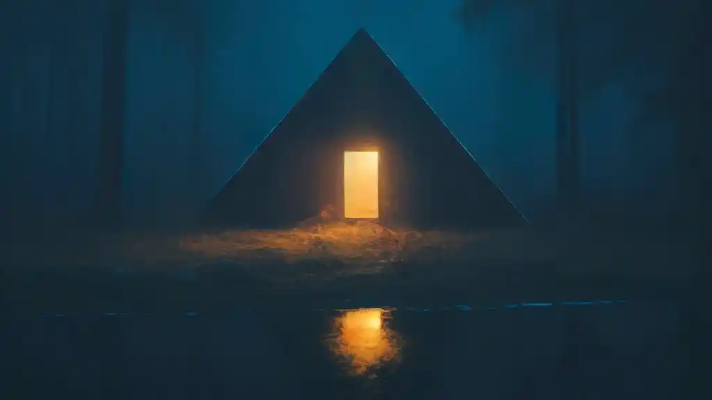 Eine beleuchtete Hütte